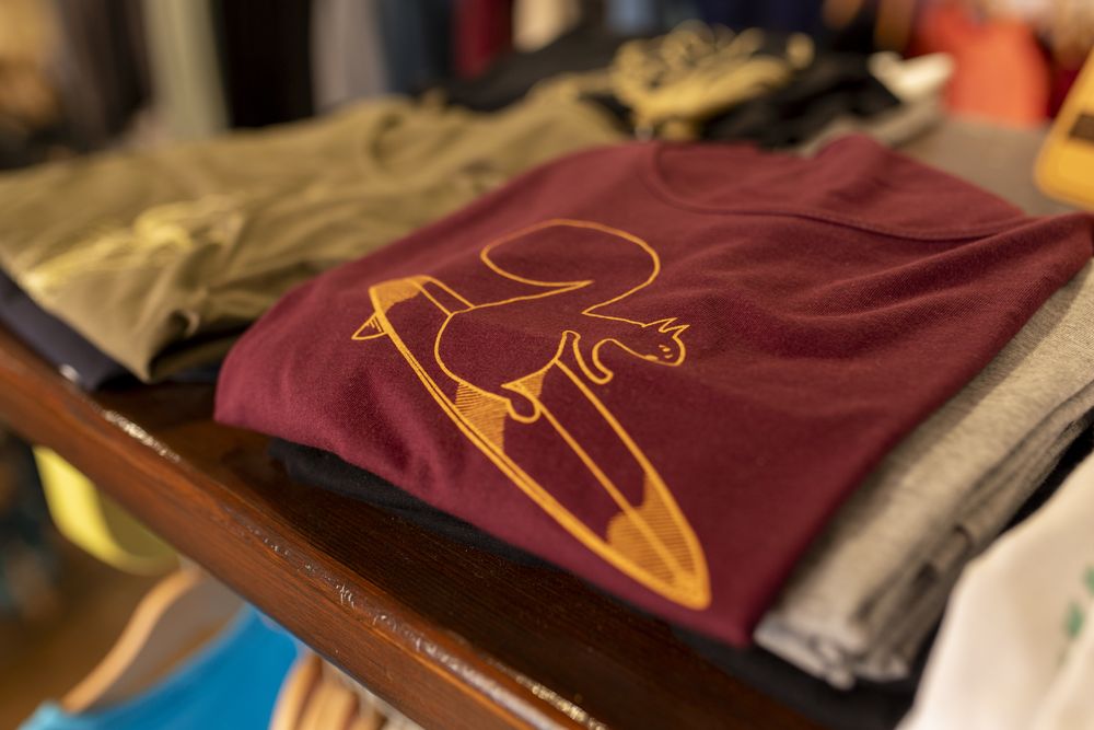 Shaka surf-print t-shirts on display